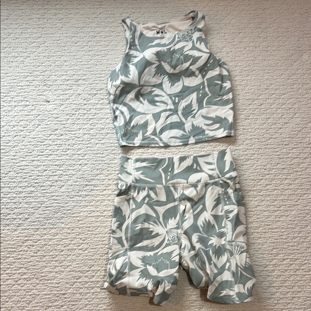 Madewell Floral Tank Top and Shorts Set - Cream and Gray